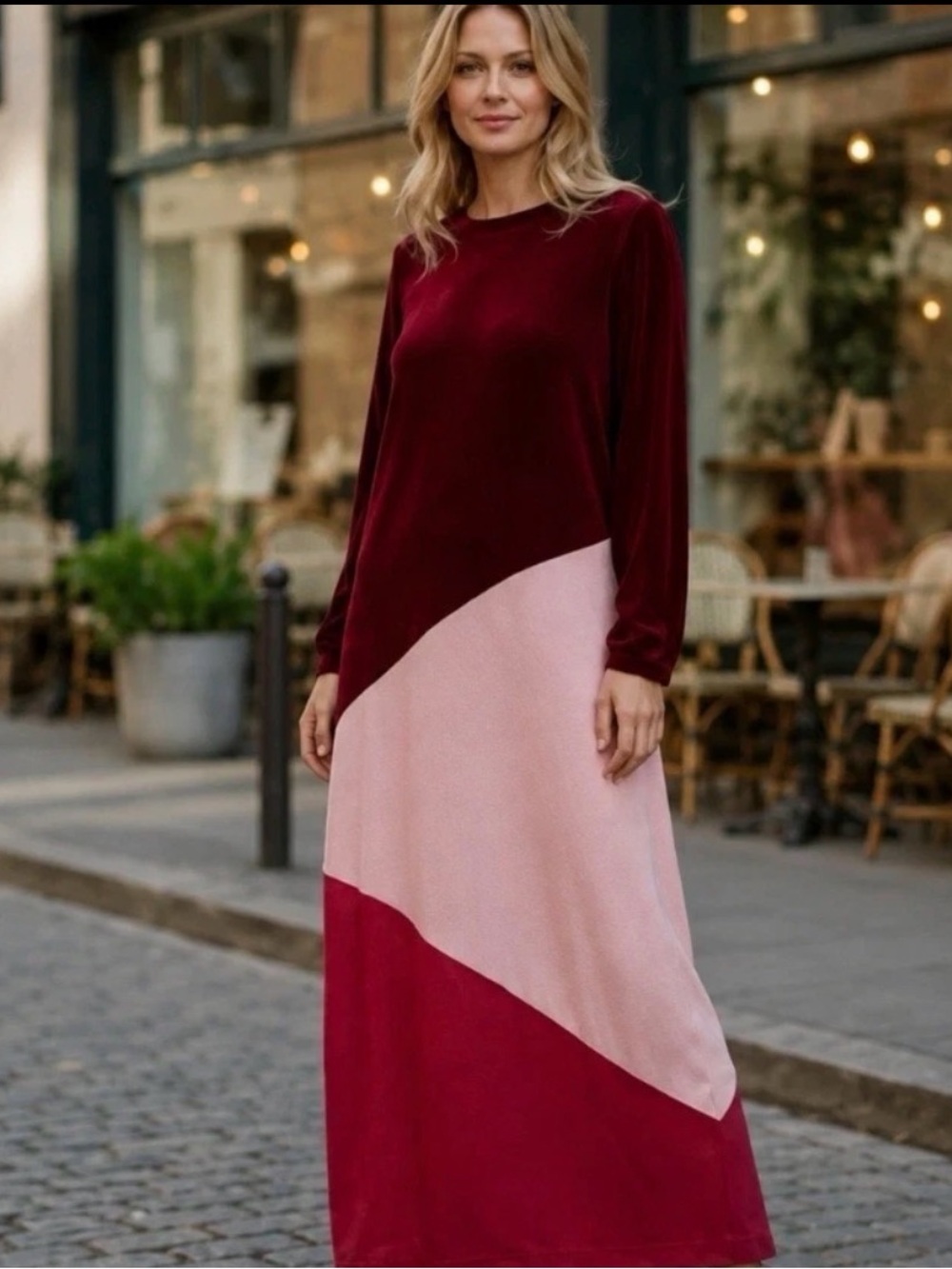 New Tuckernuck Dress Womens XL Red Colorblock Silk Velvet Long Sleeve Party Maxi